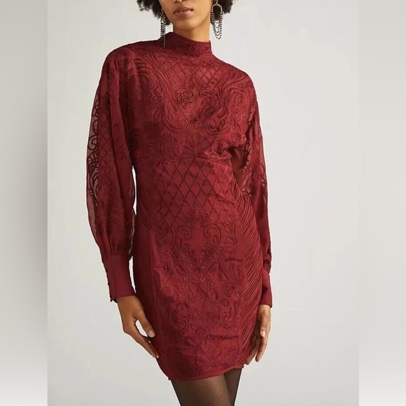 NWOT Anthropologie Wine Dress with Long Bishop Sleeves - Picture 5 of 14